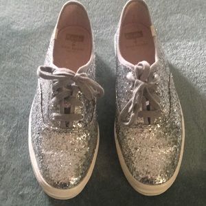 Kate Spade Keds Silver Glitter Sneakers